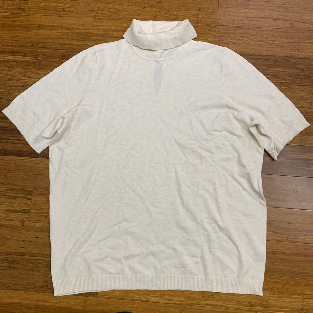 Lane Bryant‎ Turtleneck Top Womens Size 26 Cream Short Sleeve Knit Keyhole Back